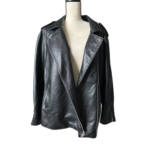 Lane Bryant Black Moto Jacket Vegan Leather Silver Zippers Pockets Size 2X - Picture 5 of 8
